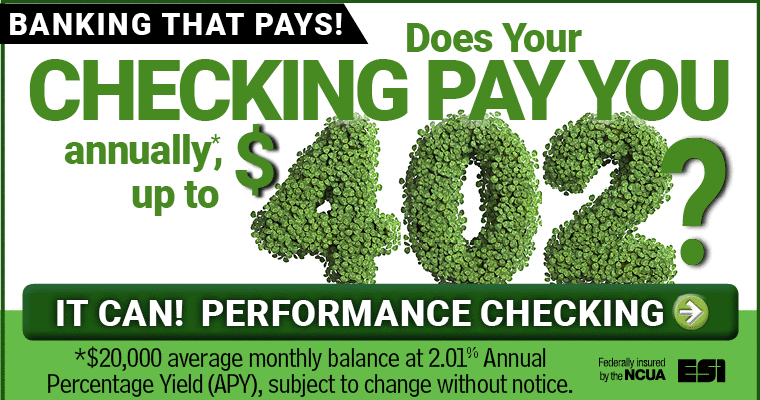 Performance Checking that Pays YOU up to $402 Annually. Click