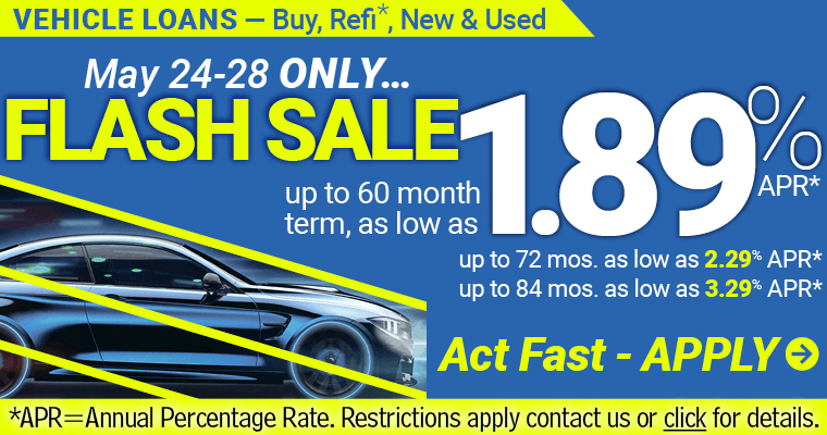 DOCFCU May 24 to 28 FLASH Sale on all Auto Loans & Refinancing - hurry apply