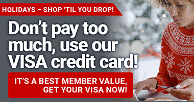 Holidays - shop til you drop - don't pay too much, use our VISA credit card! get yours!