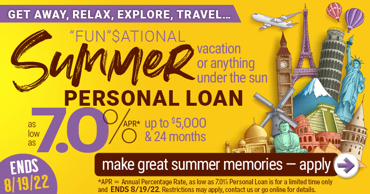 DOCFCU's Summer Vacation Loan Special - as low as 7%APR ends August 19, 2022!