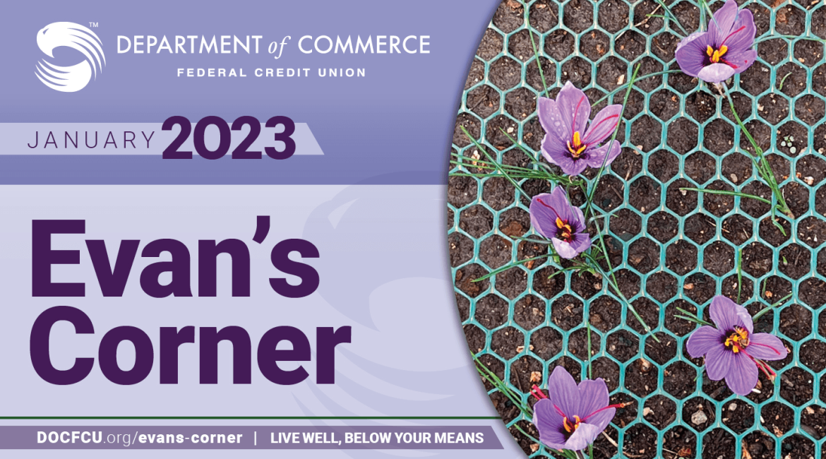 DOCFCU Evan's Corner Newsletter - January 2023 - Learn ways to save. Live well, below your means.