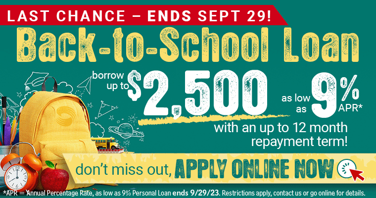 DOCFCU Back-to-School Special ENDS 9/29 - apply today!
